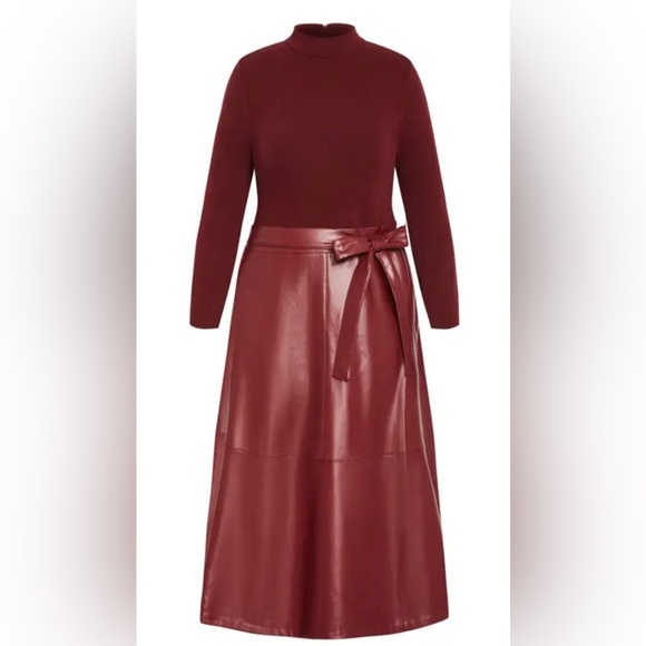 City Chic Dresses & Skirts - City Chic Red Sheath Dress with Cuffed Long Sleeves